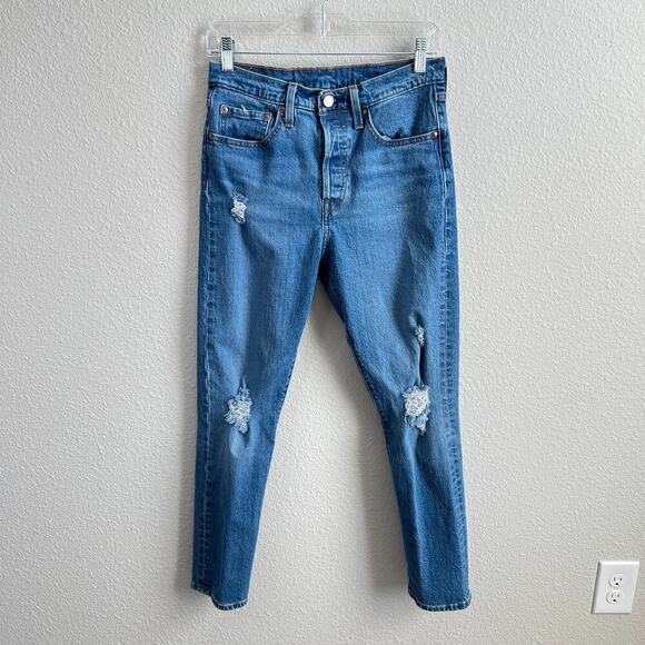 Levi's 501 S Jeans Women's 27 Skinny Leg High Rise Distressed Medium Wash - Picture 1 of 10